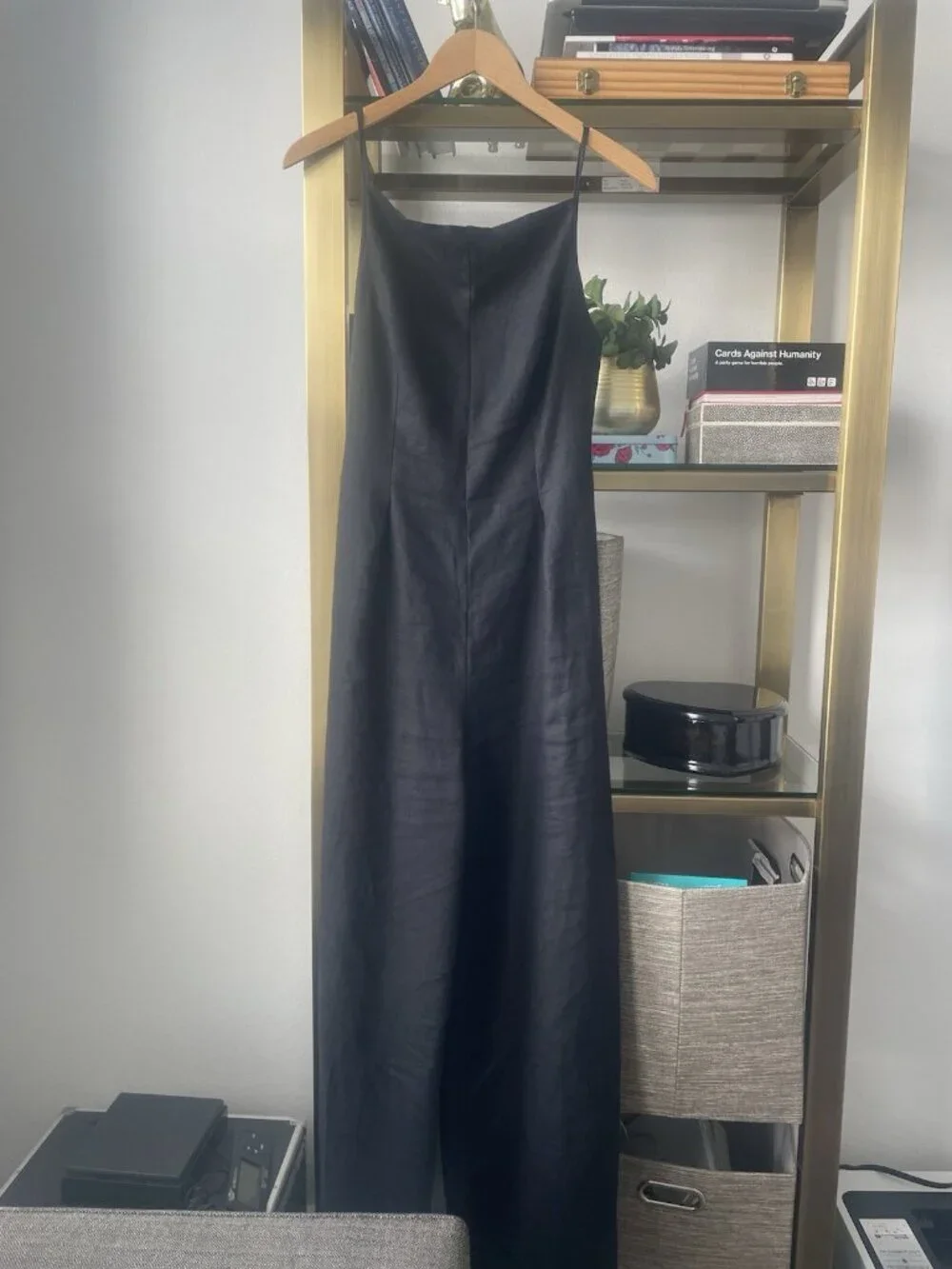 $228 Reformation Ciara Wide-Leg Black Linen Jumpsuit Sz 4 Black 100% Linen